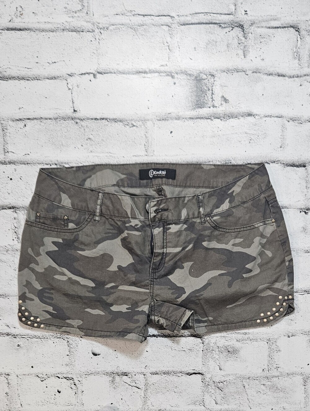 Rewash Camo Studded Shorts Size 11 Low Rise Cotton Festival Y2K